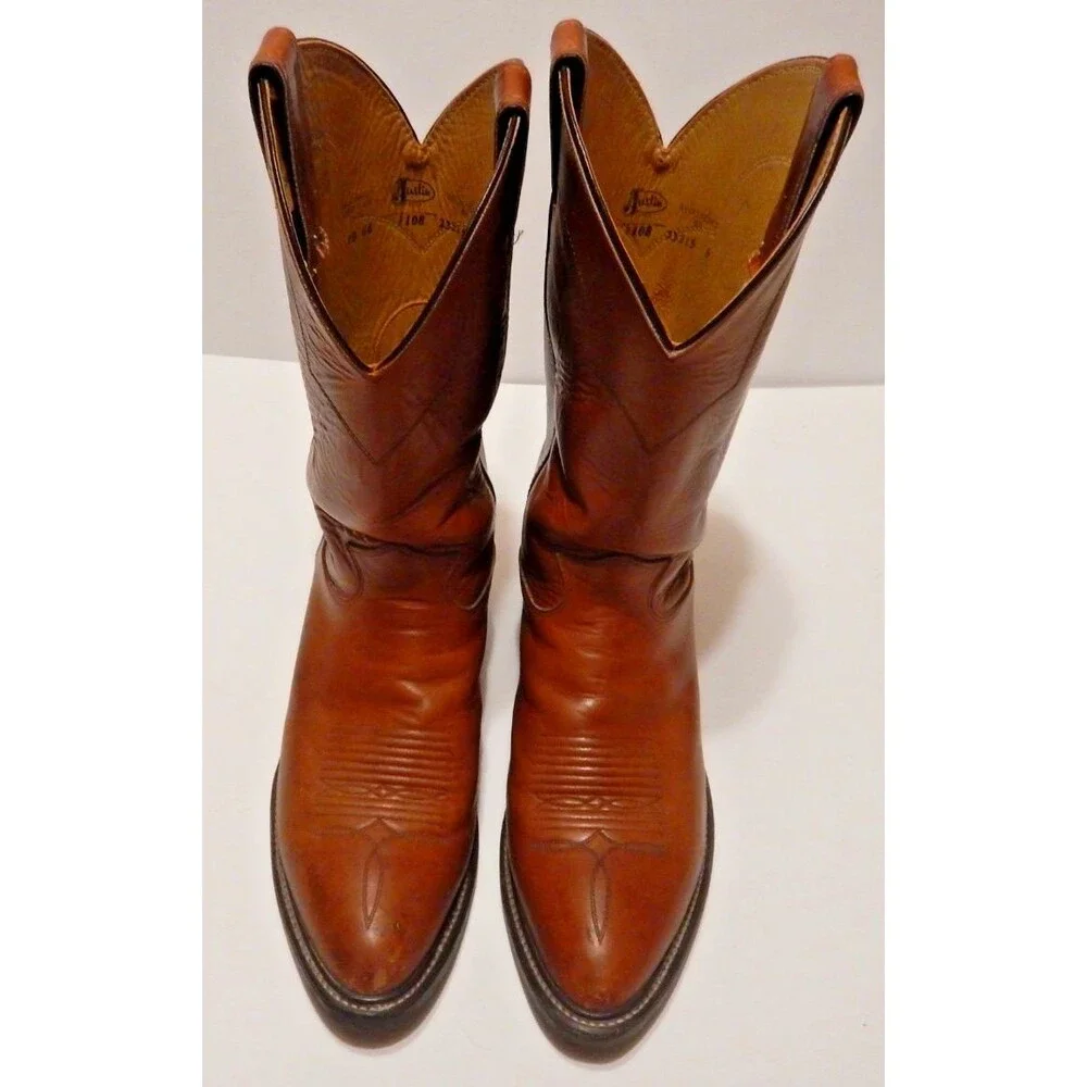 Justin Boots Style 1108 Men's Size 10 Cognac Leather Western Roper Made in USA